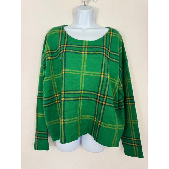 Tahari Green Plaid Sweater XL Boxy Fit Pullover Knit - Picture 1 of 5